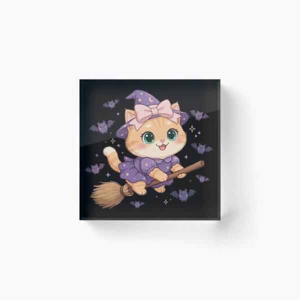 Item preview, Cute Halloween Witch Cat Flying Broom Bats designed and sold by Luna's World .