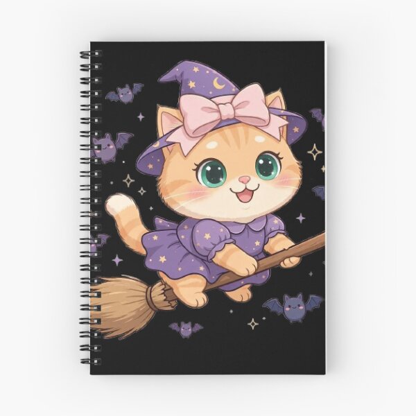 Item preview, Cute Halloween Witch Cat Flying Broom Bats designed and sold by Moody Vibes Studio.