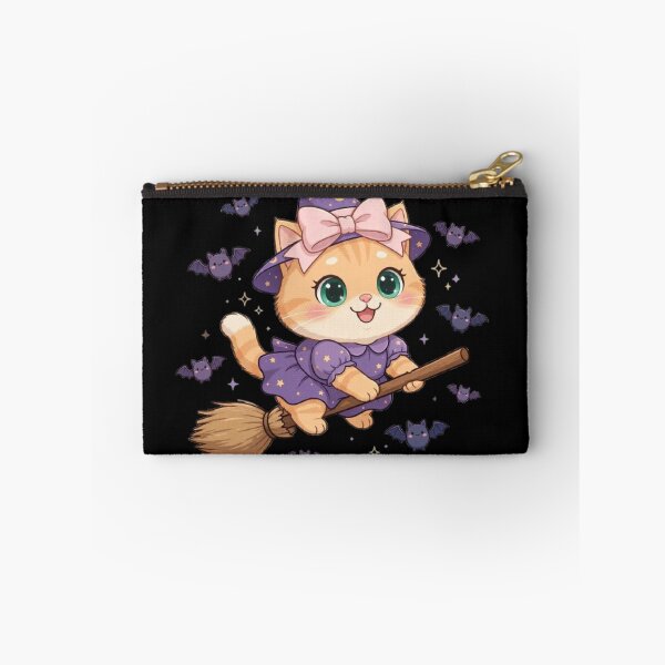 Item preview, Cute Halloween Witch Cat Flying Broom Bats designed and sold by Moody Vibes Studio.