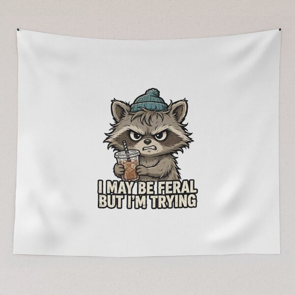 Item preview, I May Be Feral But I'm Trying - Funny Raccoon Coffee designed and sold by FBA.