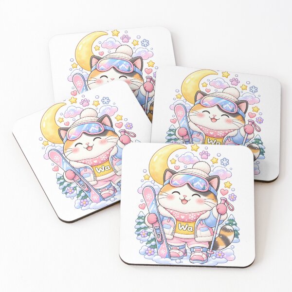 Item preview, Kawaii Calico Cat Skiing Cat Cute Cartoon Animal Design designed and sold by Wawa5656.