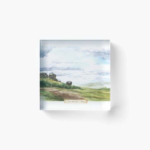 Item preview, Cow and Calf Rocks Ilkley Moor Watercolor Painting designed and sold by OnHeathAndMoor.