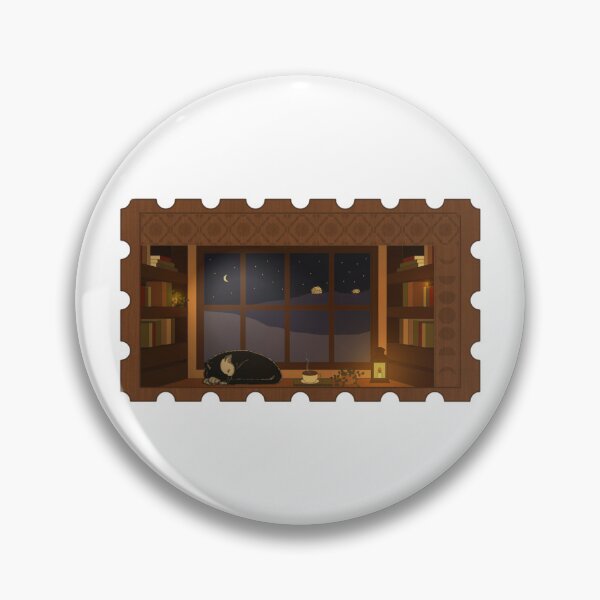 Item preview, Lunar Magic Cafe (cozy cafe at night, with books and a sleeping cat) designed and sold by DaisyilleArt.