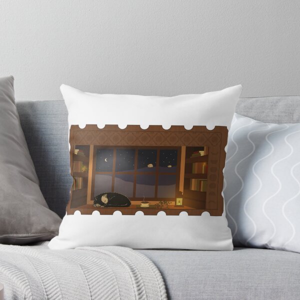 Item preview, Lunar Magic Cafe (cozy cafe at night, with books and a sleeping cat) designed and sold by DaisyilleArt.