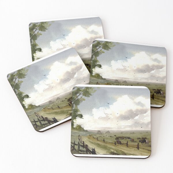 Item preview, English Countryside Cows in Pasture Original Watercolor Art designed and sold by OnHeathAndMoor.