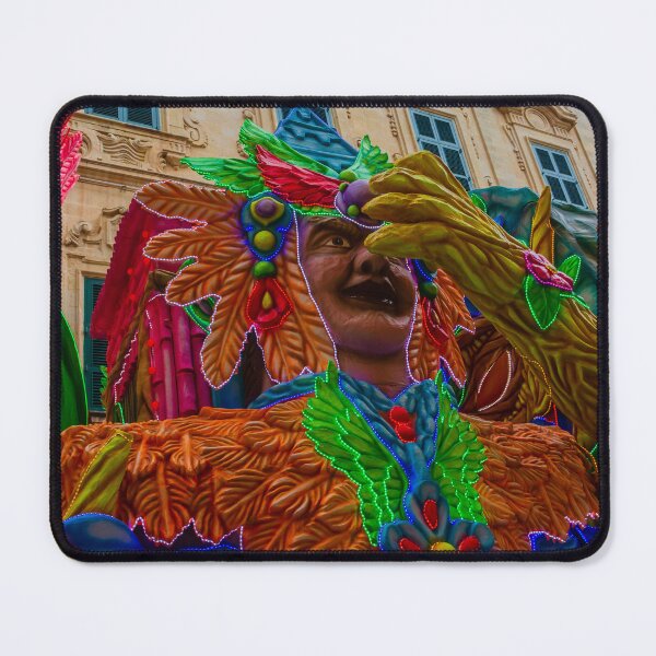 Item preview, Colorful Carnival Float With Giant Feathered Mask in Street Parade Against Historic Building designed and sold by Nmallia.
