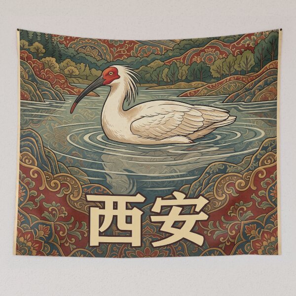 Item preview, Vintage Xi'an Crested Ibis Travel Art designed and sold by ZUMERI.