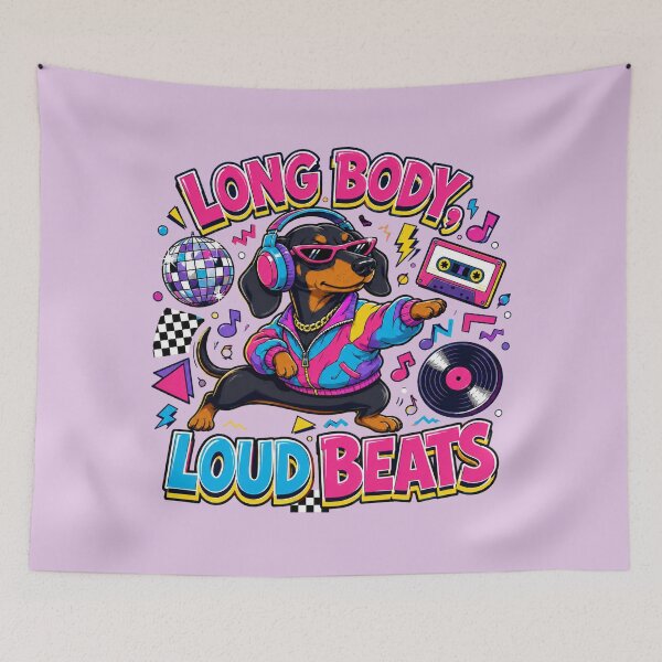 Item preview, Retro Dachshund Dancing to Loud Beats designed and sold by Kolibra.