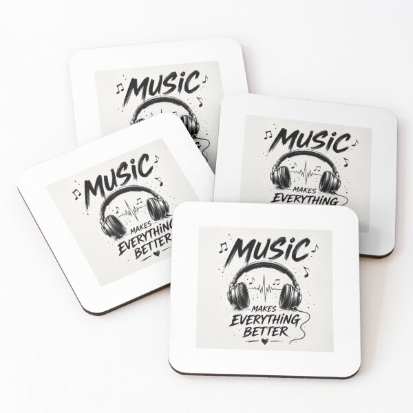 Item preview, Music Makes Everything Better - Monochrome Headphones Graphic Illustration designed and sold by Ak-art-shop.