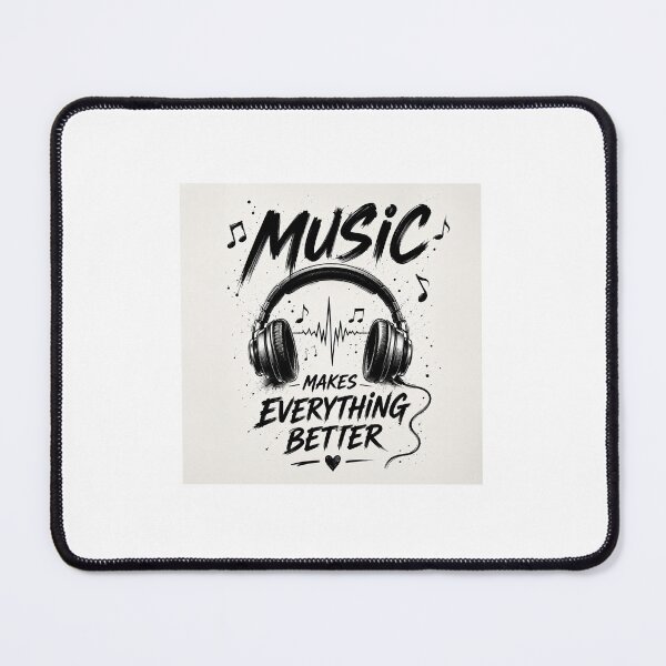Item preview, Music Makes Everything Better - Monochrome Headphones Graphic Illustration designed and sold by Ak-art-shop.