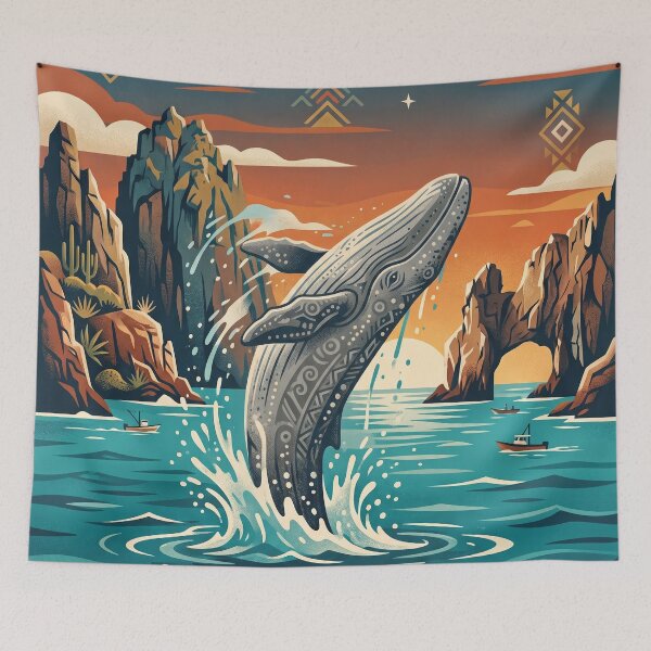 Item preview, Vintage Baja California Sur Humpback Whale Travel Art designed and sold by ZUMERI.