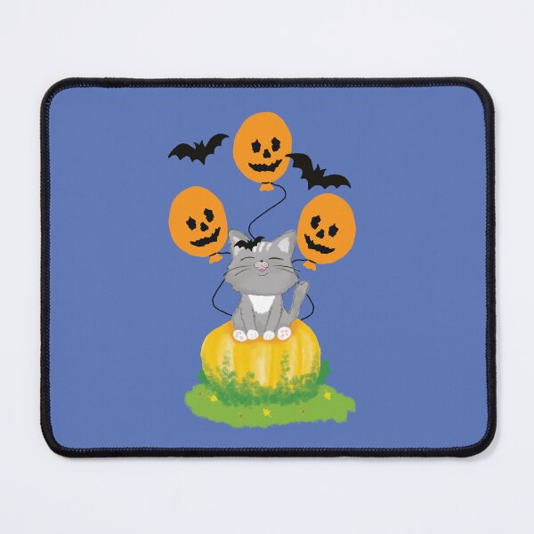 Item preview, Cute Halloween Cat Sitting on a Pumpkin with Balloons and Bats designed and sold by studiodrchicken.
