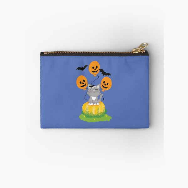 Item preview, Cute Halloween Cat Sitting on a Pumpkin with Balloons and Bats designed and sold by studiodrchicken.