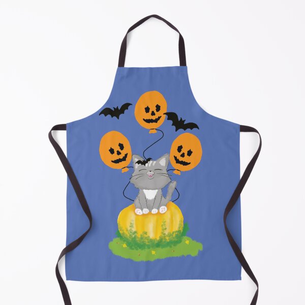 Item preview, Cute Halloween Cat Sitting on a Pumpkin with Balloons and Bats designed and sold by studiodrchicken.