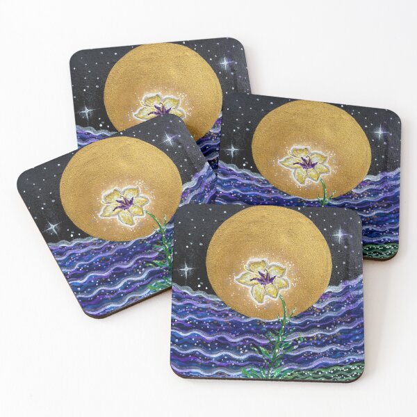 Item preview, Golden Moon Flower – Celestial Night Sky Painting designed and sold by EeshaArshad.