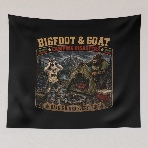 Item preview, Bigfoot And Goat Rain Ruined Everything Funny Camping Disaster designed and sold by NicheBloom.