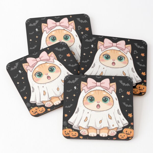 Item preview, Cute Halloween Ghost Cat Sheet Costume Pumpkin designed and sold by Moody Vibes Studio.