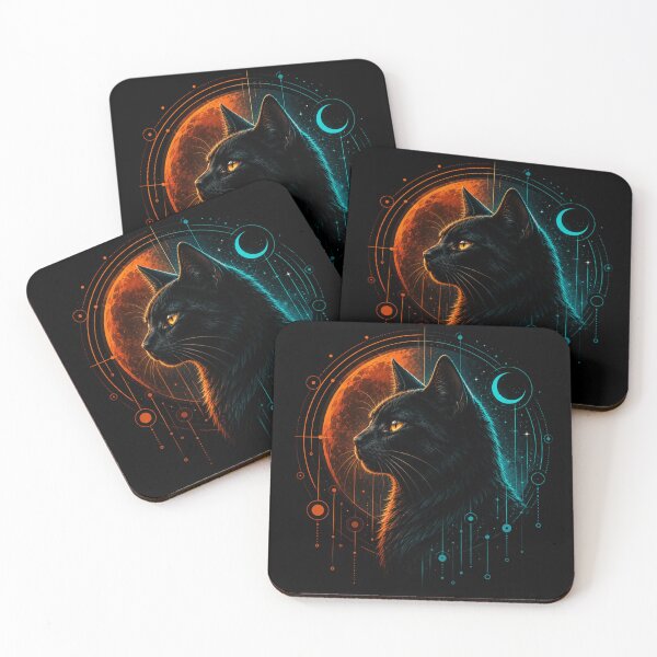 Item preview, Cosmic Black Cat – Celestial Moon Artwork designed and sold by Dogandesighn.