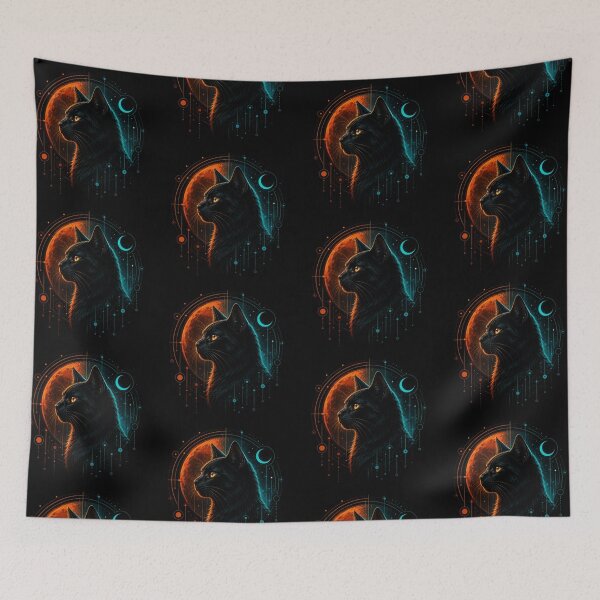 Item preview, Cosmic Black Cat – Celestial Moon Artwork designed and sold by Dogandesighn.