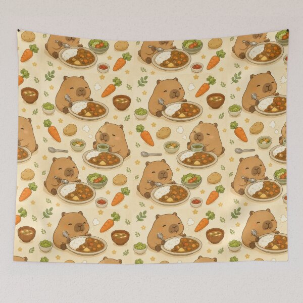 Item preview, Capybara Japanese Curry Pattern | Cute Kawaii Foodie Design designed and sold by Soft Berry Studio.