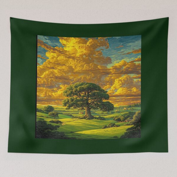 Item preview, Fantasy Landscape Golden Sky Glow Artwork  designed and sold by NivyasArtistry.