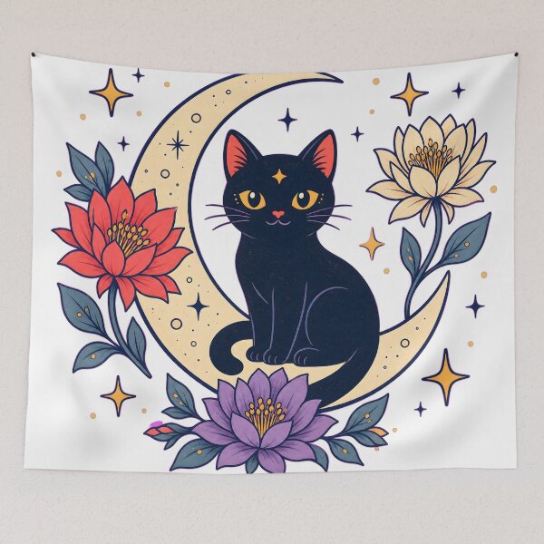 Item preview, Celestial Moon Cat and Mystical Lotus Flowers designed and sold by Funny meme.