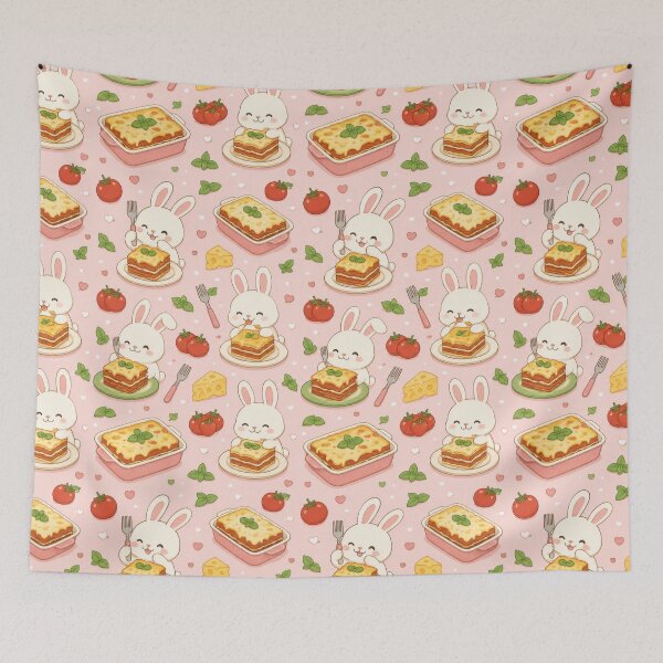 Item preview, Bunny Lasagna Pattern | Cute Kawaii Foodie Design designed and sold by Soft Berry Studio.