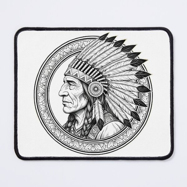 Item preview, Native American Chief Portrait In Circle designed and sold by Linework Studio.