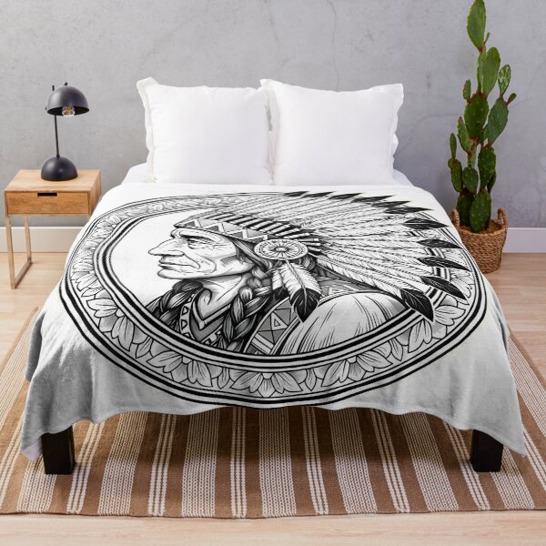 Item preview, Native American Chief Portrait In Circle designed and sold by Linework Studio.