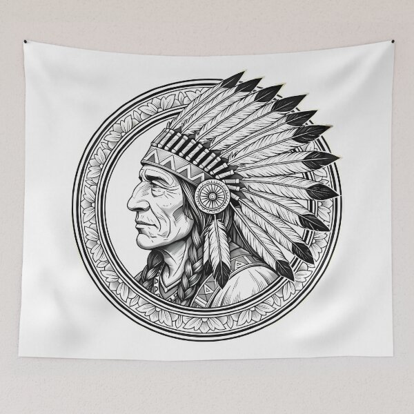 Item preview, Native American Chief Portrait In Circle designed and sold by Linework Studio.