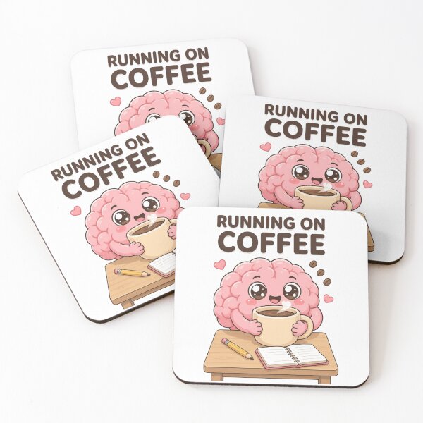 Item preview, Running On Coffee – Cute Funny Brain Cartoon Sticker designed and sold by Kiinaaa.