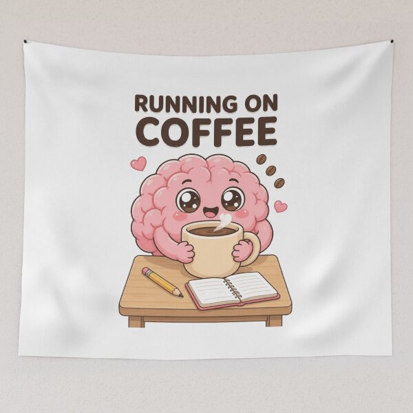Item preview, Running On Coffee – Cute Funny Brain Cartoon Sticker designed and sold by Kiinaaa.