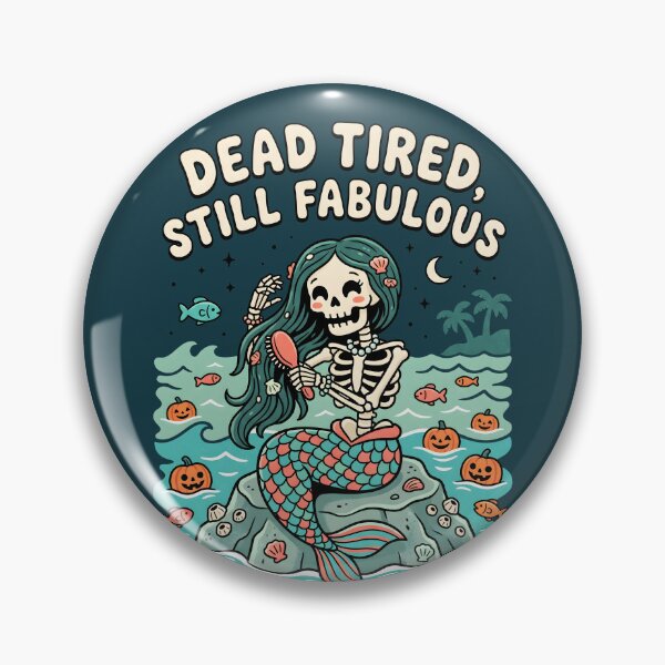 Item preview, "Dead Tired, Still Fabulous" Skeleton Mermaid − Halloween Ocean Design designed and sold by Sea Gem.