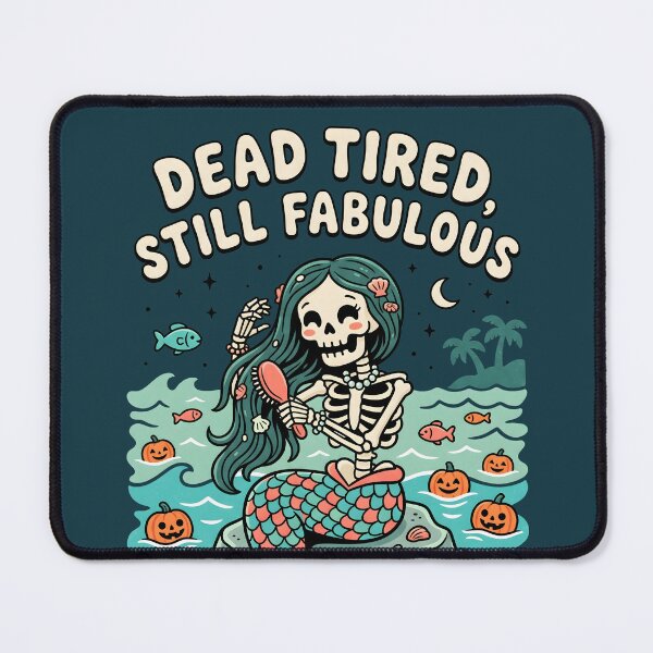 Item preview, "Dead Tired, Still Fabulous" Skeleton Mermaid − Halloween Ocean Design designed and sold by Sea Gem.