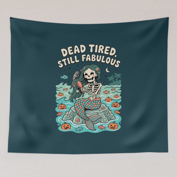 Item preview, "Dead Tired, Still Fabulous" Skeleton Mermaid − Halloween Ocean Design designed and sold by Sea Gem.
