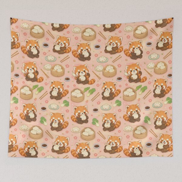 Item preview, Red Panda Steamed Bun Pattern | Cute Kawaii Foodie Design designed and sold by Soft Berry Studio.