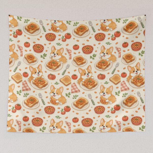 Item preview, Corgi Baked Beans Toast Pattern | Cute Kawaii Foodie Design designed and sold by Soft Berry Studio.