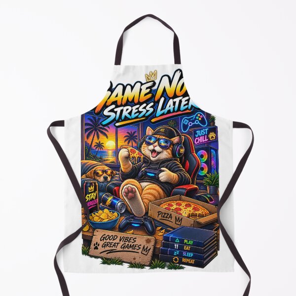 Item preview, Funny Gamer Cat Shirt – Game Now Stress Later Gaming Cat Pizza designed and sold by Molli98.