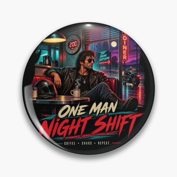 Item preview, One Man Night Shift | Retro Diner Action Hero Neon Noir Art designed and sold by DmaarGroup.