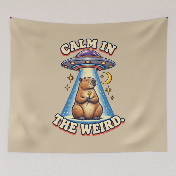 Item preview, Calm in the Weird – Capybara UFO Abduction designed and sold by VioVibe.