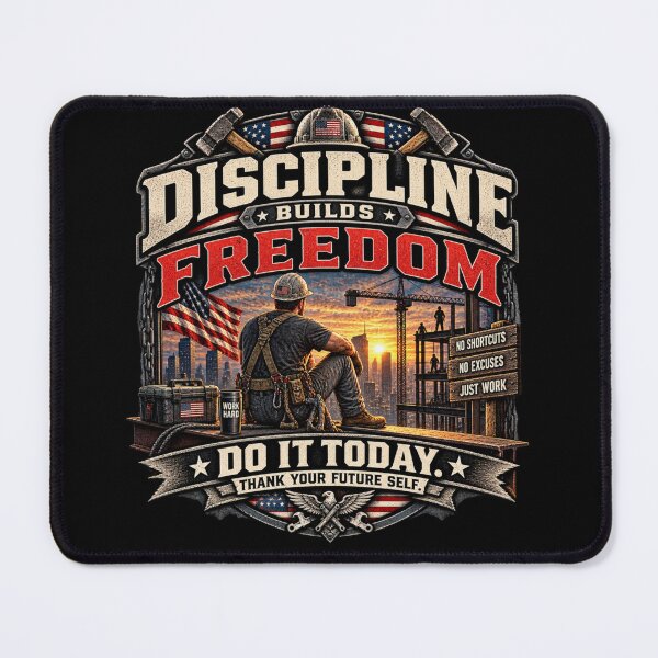 Item preview, Discipline Builds Freedom - Vintage Construction Worker Motivation T-Shirt designed and sold by DomKo10.