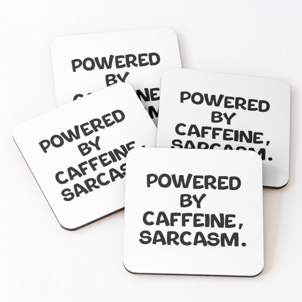 Item preview, Text Typography Powered by caffeine, sarcasm. Coffee Dependency Humor designed and sold by TypeboldStudio.