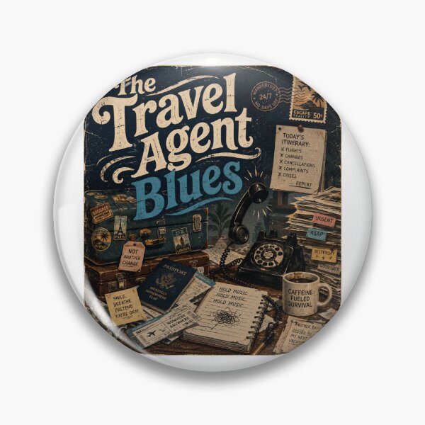 Item preview, The Travel Agent Blues Retro Vintage Booking Chaos designed and sold by Uniqueauraaprints.