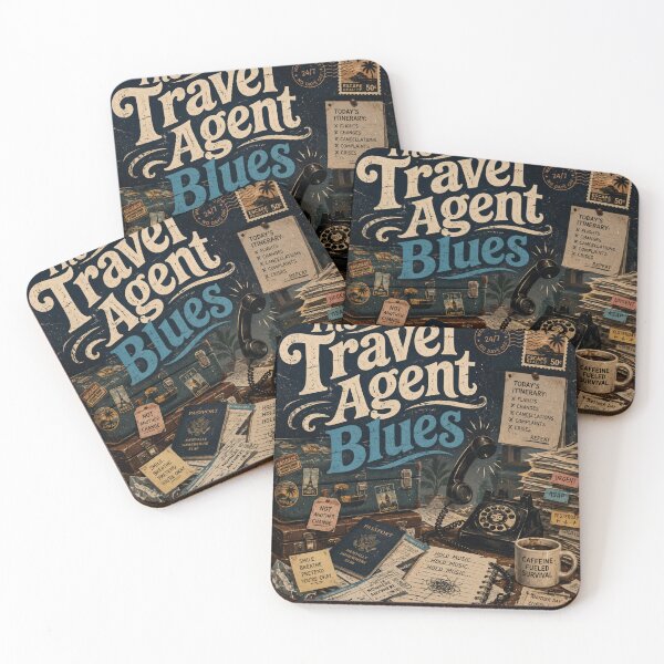 Item preview, The Travel Agent Blues Retro Vintage Booking Chaos designed and sold by Uniqueauraaprints.