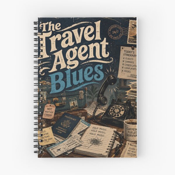Item preview, The Travel Agent Blues Retro Vintage Booking Chaos designed and sold by Uniqueauraaprints.