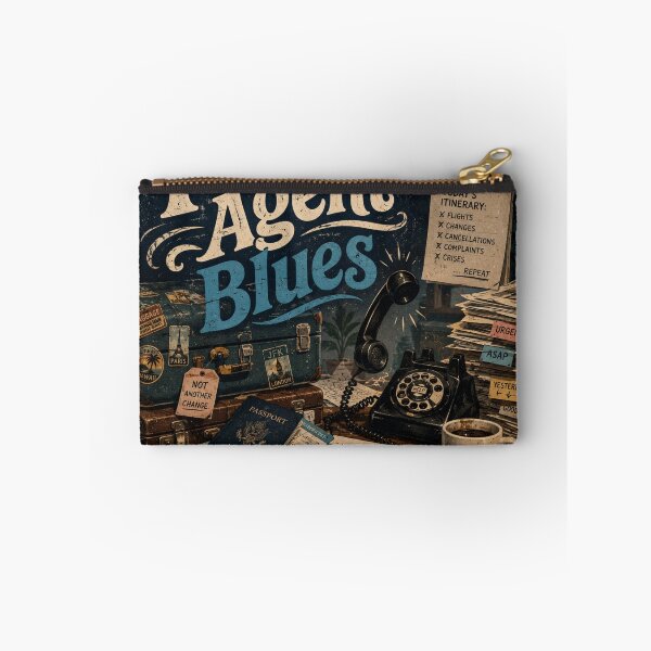 Item preview, The Travel Agent Blues Retro Vintage Booking Chaos designed and sold by Uniqueauraaprints.
