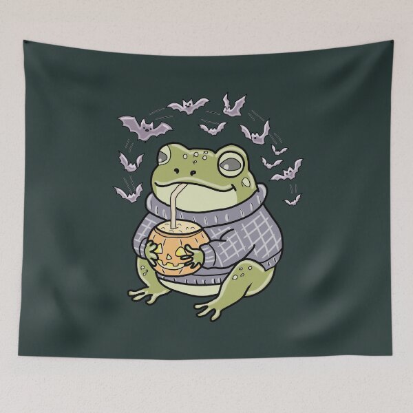 Item preview, Halloween Frog Drinking Pumpkin Spice Latte | Cozy Spooky Cottagecore Frog designed and sold by LeshanArt.