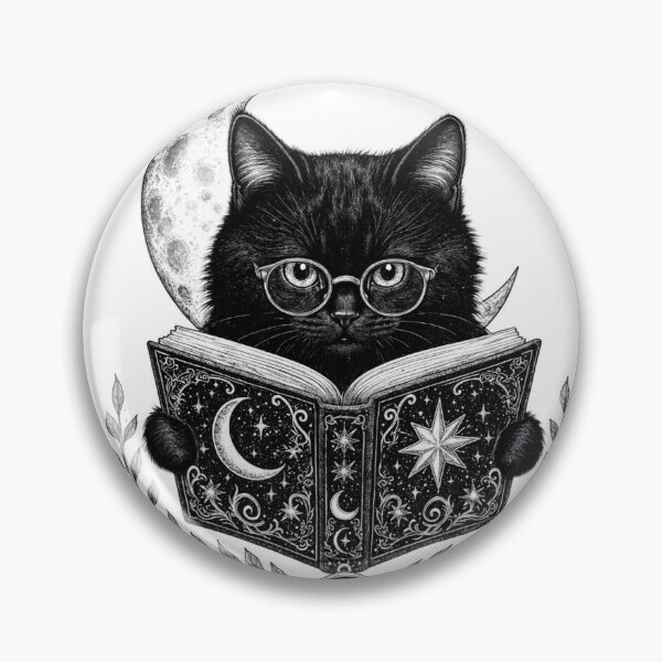 Item preview, Black Cat with Glasses Reading — Cute Book Lover Cat designed and sold by digital.stickerperso.com.