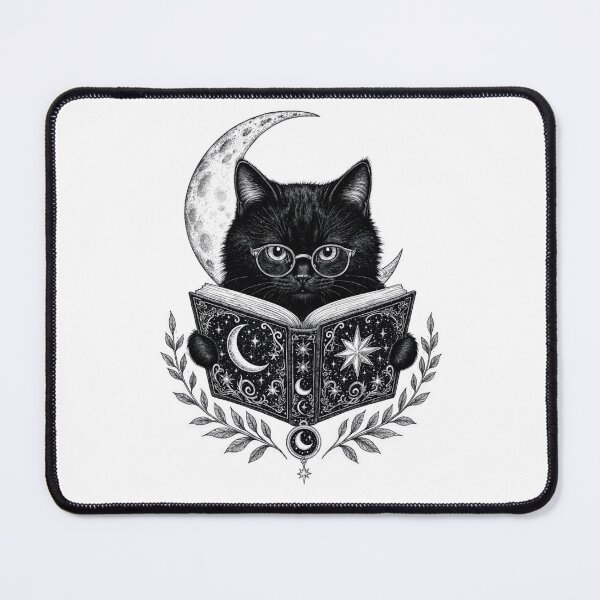 Item preview, Black Cat with Glasses Reading — Cute Book Lover Cat designed and sold by digital.stickerperso.com.