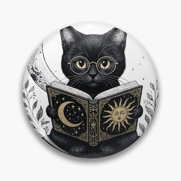 Item preview, Black Cat with Glasses Reading — Cute Book Lover Cat designed and sold by digital.stickerperso.com.